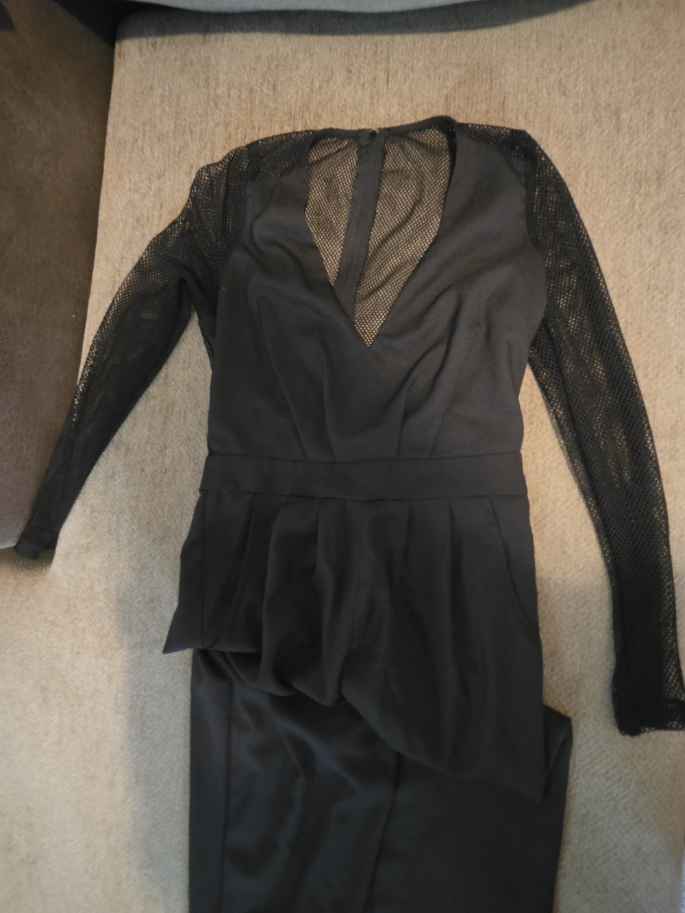 Charlotte Russe Black Long-Sleeve Mesh Panel Jumpsuit Small